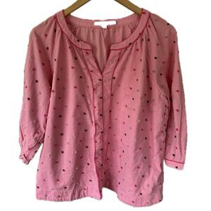 Boden Embroidered Confetti Dots Lagenlook Mandarin Collar Tunic Blouse 12